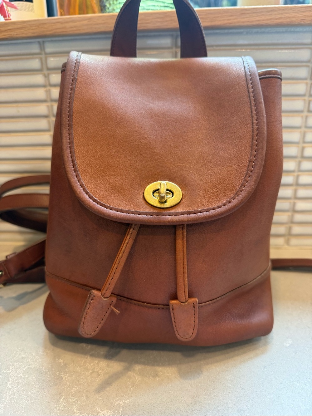 Vintage Coach 9960 British Tan Leather Backpack 1994 Turnlock Restored y2k